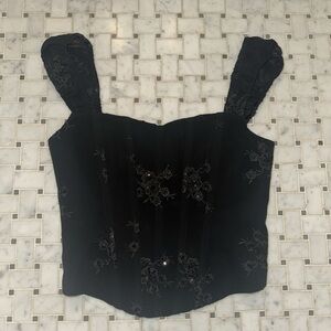 LPA Black Floral Embroidered Blouse